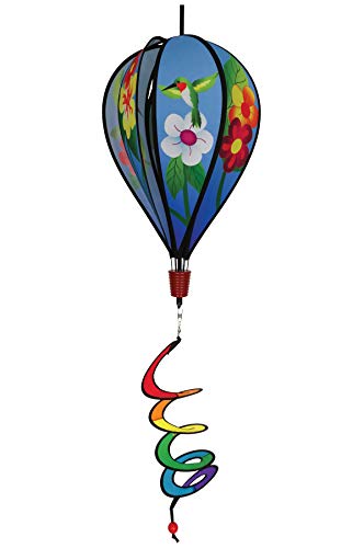 In the Breeze Hummingbird Flowers 6-Panel Kinetic Hot Air Balloon Wind Spinner,11" W x 17" H, 26" Tail,1047 - color: Hummingbird Flowers