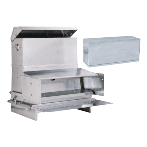 RentACoop 40lb Automatic Metal Treadle Feeder and 15lb Extension Bundle - 55lb Capacity Total