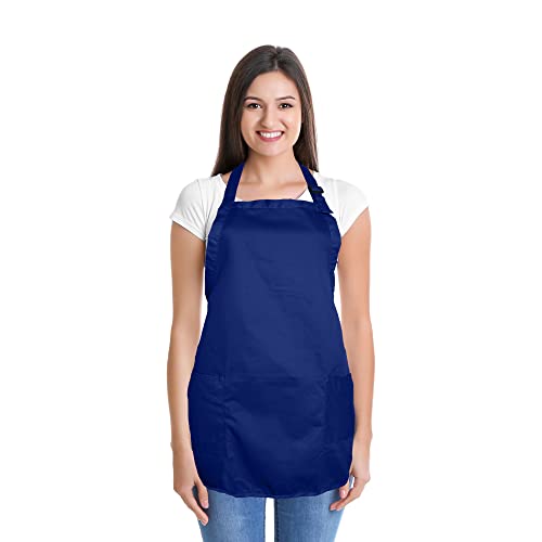 DALIX Apron Commercial Restaurant Home Bib Spun Poly Cotton Kitchen Aprons (2 Pockets) in Navy Blue - color: Navy Blue