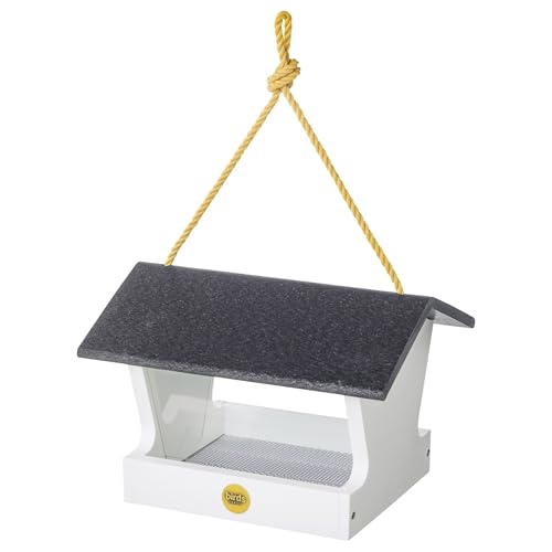 Birds Choice Modern Farmhouse Medium Hopper Bird Feeder | Black/White | Includes Nylon Hanging Rope, 3lb Seed Capacity, Made in USA, Rustic Recycled Materials - color: Black/White