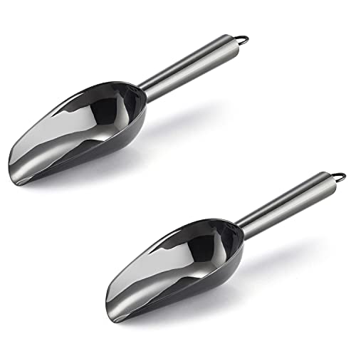 E-far Mini Ice Scoop Set of 2, 3 Ounce Black Stainless Steel Food Scoops | Metal Scoops for Candy/Flour/Sugar, Small Scoop for Party/Freezer/Canister/Kitchen Bar/Ice Maker, Rust-Resistant - color: Black