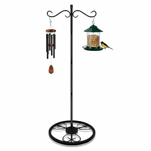 58'' Double Shepherds Hooks for Outdoor, Adjustable Shepherds Hook Stand with Base for Wind Chimes, Hummingbird Feeders, Indoor Outdoor Garden Patio Home Décor