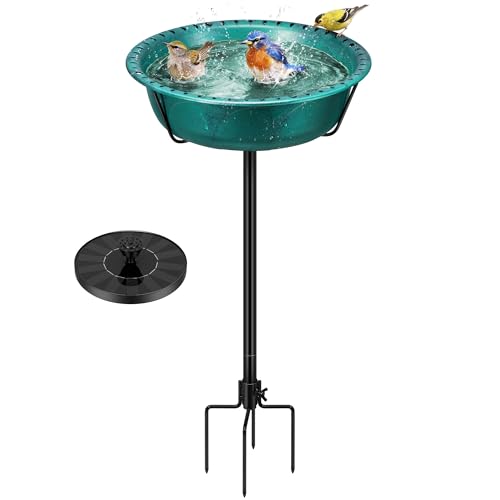 VIVOHOME Bird Bath with Solar Fountain and Metal Ground Stake, Green | Solar Powered Pump, Weather-Resistant ABS, 1.45-Gallon Capacity, for Outdoor/Garden, Bird-Friendly, Easy to Clean - color: Green, size: Birdbath with Fountain