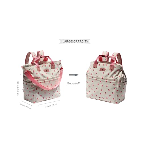 Diaper Tote Bag Totepack Backpack Crossbody Bag 3 in 1 for Women Laptop Backpack Multifunctional with Insulated Pockets - color: Corduroy Pink Strawberry