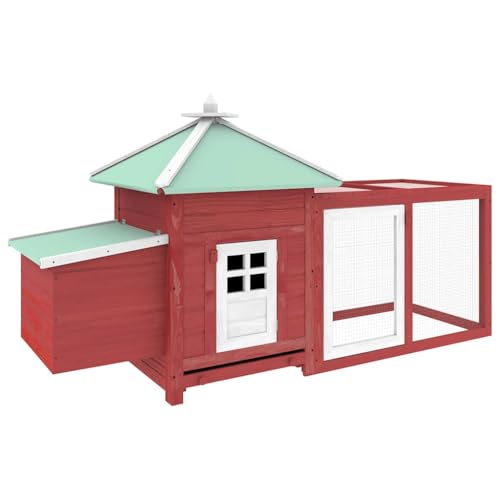 Large Chicken Coop, Red Solid Firwood Poultry Cage with Run, Outdoor Rectangular Hen House for Backyard, Galvanized Steel Wire Pen, 74.8 x 74.8 x 40.2 Inches - color: Red