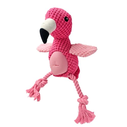 Pink Flamingo Bird Dog Chew Toy, 12.2 in, Squeaker Rope Treat Toy | Pineapple Fleece, PP Cotton Filled, Nylon Reinforced Rope, Crinkle Paper, Bite Resistant, Interactive Play, Small Medium Dogs - color: Pink Flamingo