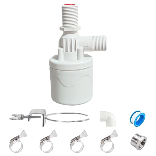 Chicken Waterer Float Valve Kit - Top Inlet, Compatible with Various Chicken Water Cups & Nipples, Includes Fixing Clip, 4 Hose Clamps, Raw Tape, 1/2 to 3/4 Inch Adapter