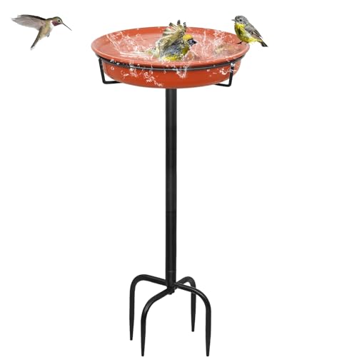 39In Freestanding Birdbaths Bowl Outdoor, Standing Garden Bird Bath Bird Feeder Bowl with Metal Stake, Detachable Decoration Spa Birdfeeder for Garden Patio Yard Lawn, 4 Spiky Feet (B) - color: Brown