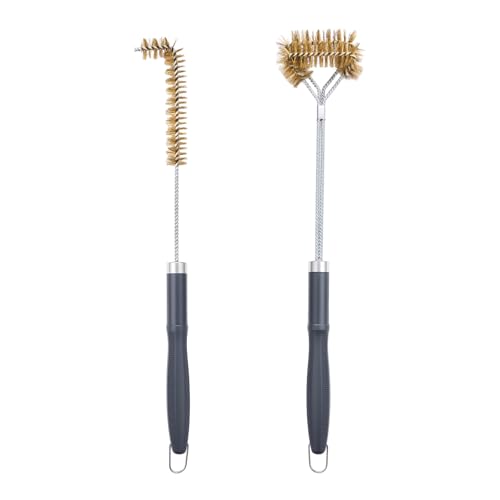 SUNRISE Fryer Brush with Long Handle (Brass with Plastic Handle, L and Double Brush) - color: Brass With Plastic Handle, size: L and Double Brush