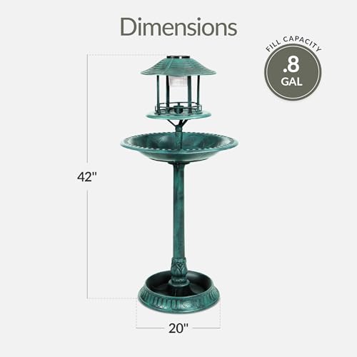 Best Choice Products Solar Outdoor Bird Bath Vintage Resin Pedestal Fountain Decoration for Yard, Garden w/Planter Base, Feeder, Decorative Bird Cage, Fillable Stand - Green - color: Green