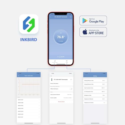Inkbird WiFi ITC-308 Digital Temperature Controller Thermostat Remote Monitoring Controlling Home Brewing Fermentation Breeding Incubation Greenhouse - size: WiFi ITC-308