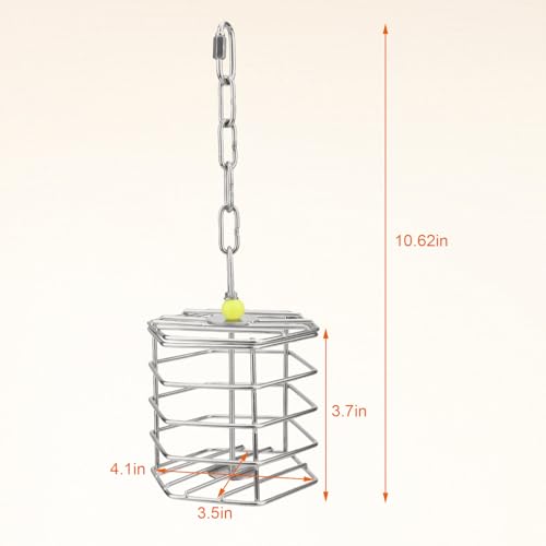 Hypeety Parrot Foraging Feeder, Stainless Steel, 4.09 x 4.09 x 3.85 in, Bird-safe, Dishwasher Safe, Filled with Nuts, Fruit or Veggies - size: Feeder