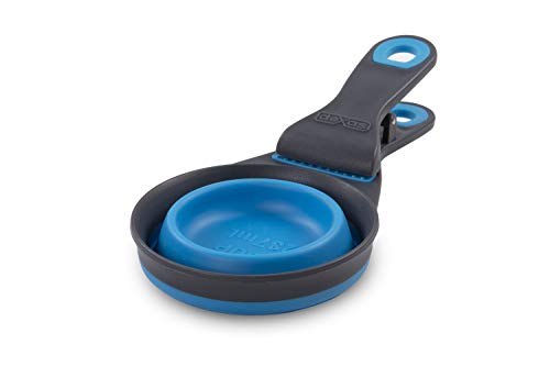 Dexas Popware for Pets Collapsible Klip Scoop, 3-in-1 Pet Food Scoop, Measuring Cup and Bag Clip, 1 Cup Capacity, Pro Blue - color: Pro Blue, size: 1 Cup Capacity