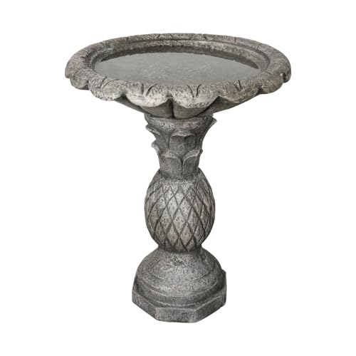 watnature 24.8" H Cement Modern Outdoor Bird Bath - Fibre Reinforced Concrete Bird Baths for Garden, Large Size Elegant Carved Garden Birdbaths with Pedestal for Patio, Backyard, Lawn Decor - color: dark gray, size: 24.8in. H