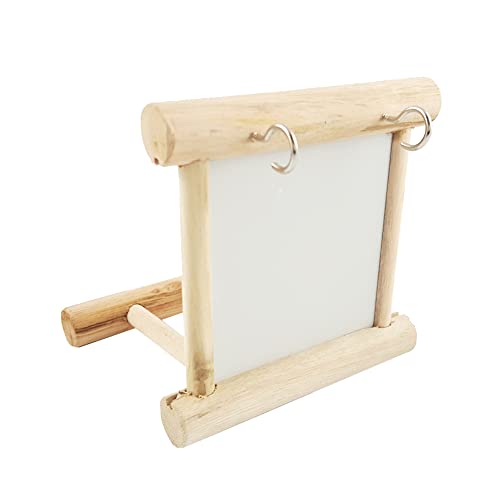 2 Pcs Wooden Bird Mirrors Family Bird Parakeet Mirror Bird Swing Parrot Cage Toys Parrot Interactive Play Toys Birdcage Fun Platform Stand Toys with Perch