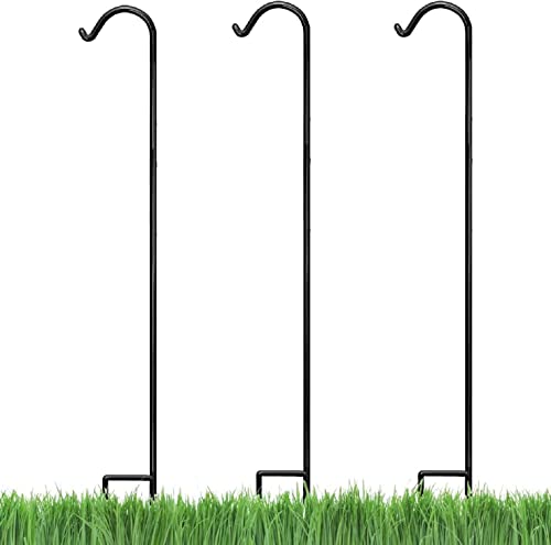 Ashman Black Shepherd Hook 92 Inch (Pack of 3), 1/2-Inch Thick, Solid Metal Single Piece Hook, Super Strong, Rust Resistant, Hanging Plant Baskets, Heavy Bird Feeders & More. - size: 3 Pack