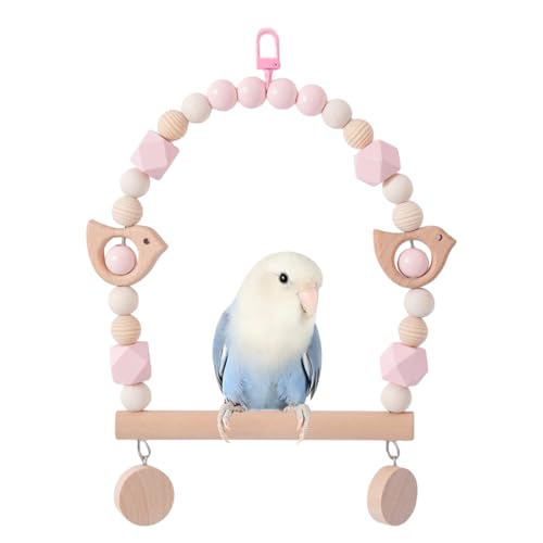 Birds Swing Parrot Hanging Toy Wooden Perch Bird Chew Toys for Love Birds，Parakeet，Cockatiel, Mynah, Budgerigar(Pink Bird, Medium) - color: Pink Bird