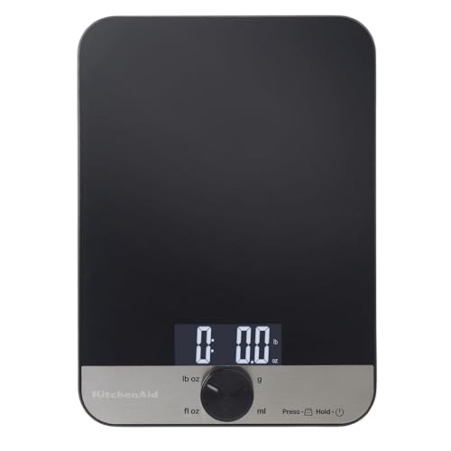KitchenAid KQ908 Glass Surface 11 Pound Capacity Digital Kitchen and Food Scale, Scale for Food Ounces and Grams, Dry and Liquid Ingredients, Black - color: Black, size: 11 lb