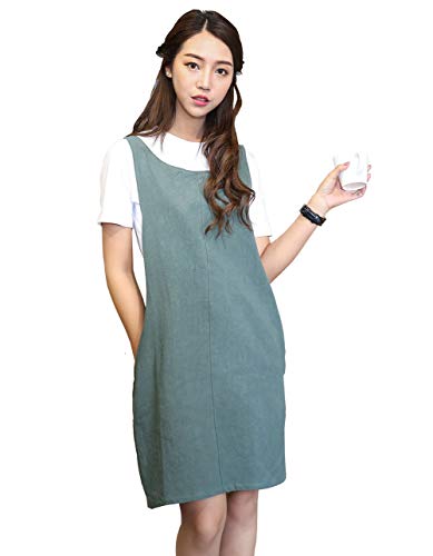 Cotton Linen Japanese Apron Halter Cross Back Bandage X Shape Aprons Two Pockets - color: Army Green