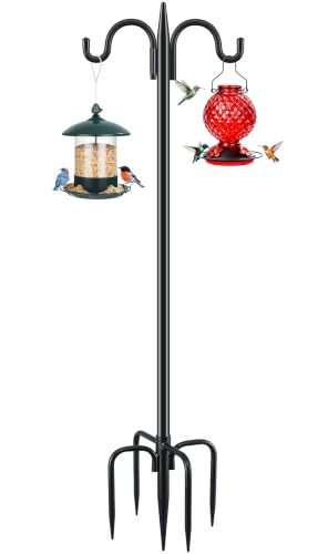 Gtongoko Bird Feeder Pole for Outdoors Heavy Duty, 108 Inch Double Shepherds Hook with 5-Prong Stable Base, 3/4 Inch Thick Hummingbird Feeder Stand for Hanging Plants, Lanterns, 1 Pack - size: 108 Inch