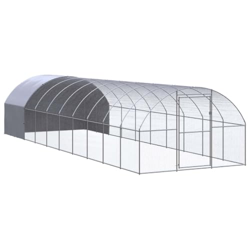 Walk-in Metal Chicken Coop, 9.8 x 9.8 x 6.6 FT Large Outdoor Poultry Cage and Run Pen with Protective Shade Cover, Galvanized Steel Hen House for Backyard Garden - color: Silver-J
