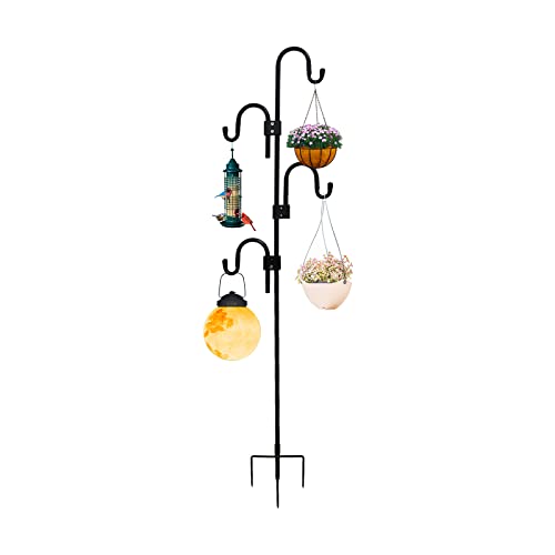 Shepards Hooks for Outdoor Adjustable Bird Feeder Pole with 5 Base Prongs 76 Inch Heavy Duty Garden Hanging Holder for Lanterns, Solar Lights, Bird Feeder, Wedding, Planter Pot-4 Hooks - color: 4 hooks-76in