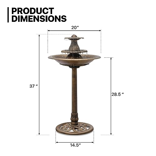 Outdoor Garden Bird Bath, 37" Water Fountain and Birdbath, Bronze | all Outside 3-Tiered Pedestal Antique Water Fountain and Birdbath for Garden Patio Deck Porch Backyard, 5L Capacity - color: Bronze