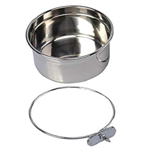 Pet Dog Stainless Steel Coop Cups with Clamp Holder - Detached Dog Cat Cage Kennel Hanging Bowl,Metal Food Water Feeder for Small Animal Ferret Rabbit (Large) - size: Large