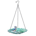 11" Recycled Glass Hanging Combination Bird Feeder and Bath for Wild Birds and Outdoor Décor, 0.625 Quart Capacity, Turquoise Dahlia Floral Design, Hanging Chains Included