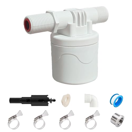 Chicken Waterer Float Valve Kit - Top Inlet, Compatible with Various Chicken Water Cups & Nipples, Includes Fixing Clip, 4 Hose Clamps, Raw Tape, 1/2 to 3/4 Inch Adapter