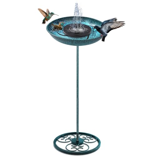 50 Inches Solar Bird Bath Fountain with 12" Bowl – Outdoor Cast Iron Birdbath with Solar-Powered Water Fountain, Round Base for Garden & Yard Decor (Turquoise Blue)