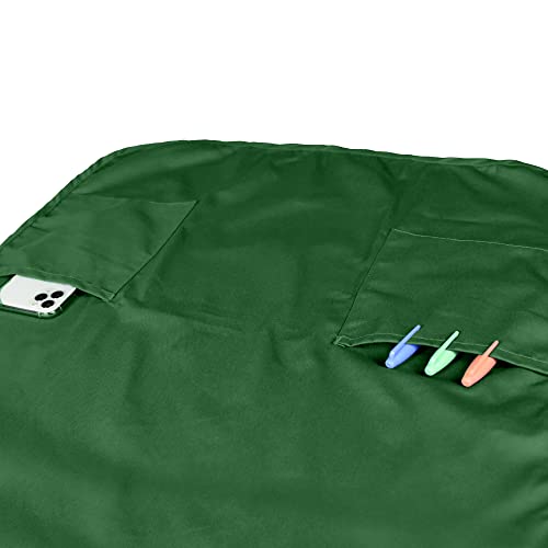 DALIX Apron Commercial Restaurant Home Bib Spun Poly Cotton Kitchen Aprons (2 Pockets) in Dark Green - color: Dark Green