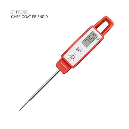 Lavatools PT09C Super-Quick Commercial Grade Digital Thermometer for Cooking, Meat, Candy, Candle, Liquid, Oil, 3" Compact Probe, Splash Proof, °C/°F Toggle, Hold Function - Sambal - color: Sambal, size: Compact