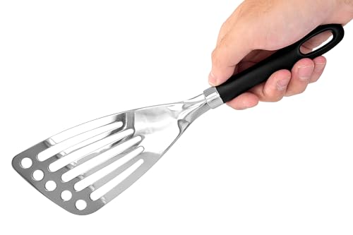 Stainless Steel Fish Spatula Slotted Turner 12" Seki Japan | Right Handed Stainless Steel Spatula Wide Thin Slotted Turner Kitchen Utensils - color: Stainless Steel, size: for Right-handed
