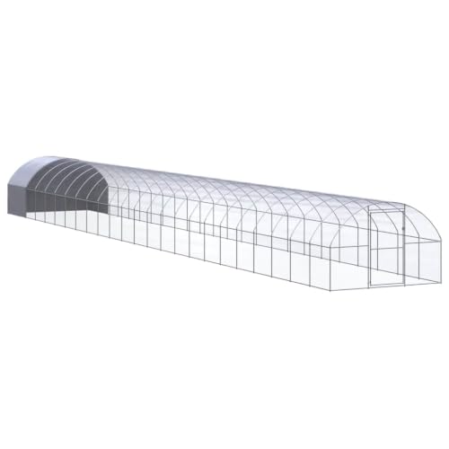 Large Chicken Coop, 118.1x118.1x78.7 in Metal Poultry Run Walk-in Cage with Polyethylene Roof, Galvanized Steel Hen House Enclosure for Ducks and Small Animals, Silver - color: Silver-N