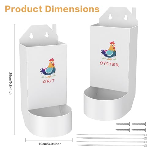 Chicken Grit and Oyster Shell Feeder,Metal Automatic Chicken Feeder,Chicken coop Accessories Poultry feeders, Suitable for Quail, Pigeons, Doves, Chicks, and Adult Chickens（2 Pcs White）