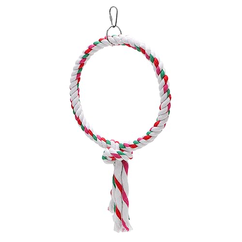 Bird Rope Swing Toy Parrot Climbing Perch Stand for Cockatiel Conure Cockatoo Parakeet Cage Hanging Decor (A: Round)