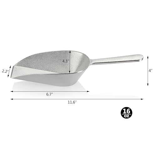 New Star Foodservice One-Piece Cast Aluminum Flat Bottom Bar Ice Flour Utility Scoop, 16-Ounce, Silver - size: 16-Ounce