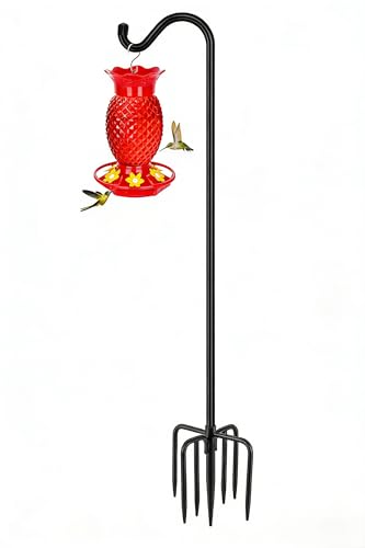 Gtongoko Shepherds Hook for Outdoor, 92 Inch Bird Feeder Pole with 7 Prongs Base, 3/4 Inch Thick Heavy Duty Adjustable Garden Hook for Hanging Plant, Hummingbird Feeder, Lantern, 1 Pack - size: 92 Inch without Baffle