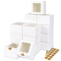 Moretoes 50pcs Small Cookie Boxes with Window, 4x4x2.5In White Bakery Boxes | Food-grade Treat Boxes with 5pcs Stickers for Small Cookies, Treats, Desserts, Chocolate Covered Strawberries, Mini Cake - color: White