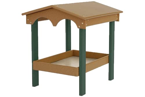 DutchCrafters Recycled Plastic Poly Large Covered Ground Fly Through Raised Platform Bird Feeder with Mesh Seed Tray - USA Amish Made (Cedar & Turf Green) - color: Cedar & Turf Green
