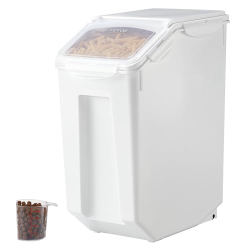VEVOR Rice Storage Container, 4.5Gallon/20L Capacity Large Dog Food Dispenser Bin, Kitchen Ingredient Grain Cereal Flour Bin, Pet food Containers with Wheels, Measuring Cup, Airtight Lid, 1 Pack - size: 4.5 Gallon*1