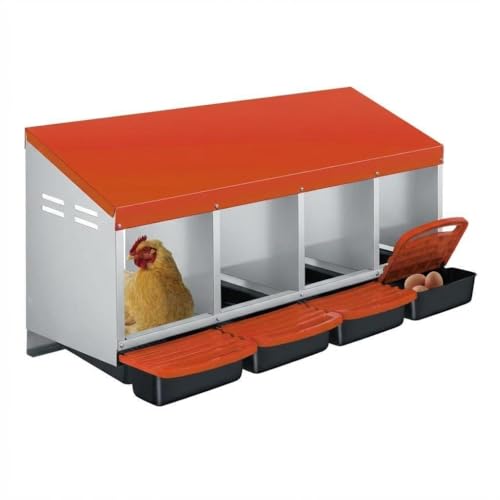 Chicken Nesting Boxes, Heavy-Duty 8-Compartment Metal Chicken Nesting Box – Removable Tray, Ventilation Holes, Easy Egg Collection, Rustproof Galvanized Steel - Orange - 4 - Slot - color: Orange, size: 4 - Slot