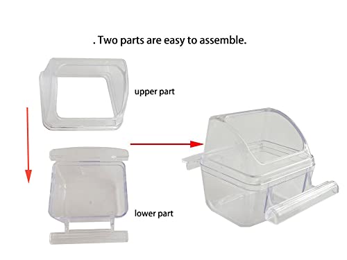 2 Pack Bird Feeders for Cage No Mess Parakeet Food Bowl with Cover Clear Hanging Parrot Water Dispenser Perch Cup Waterer Bird Dishes Seed Cage Cups Slot Replacement Feeder Bowls - color: Clear Transparent