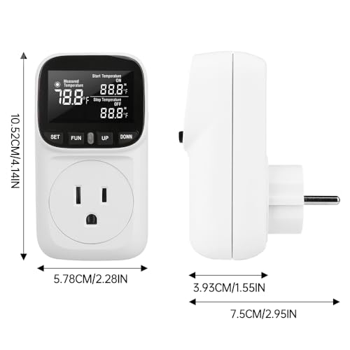 Diymore Digital Plug in Thermostat Outlet Temperature Controller Electric Digital Thermostat Heating Cooling Mode Timer Socket 120V Heating Cooling Control 110V 15A Celsius Fahrenheit Display, White - style: Modern