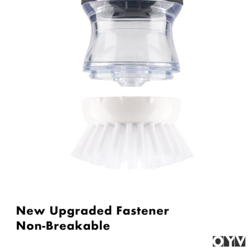 OYV Soap Dispensing Palm Brush Set | Includes Silicone Drip Tray, 1 Refill, Non-Scratch Nylon Bristles, Kitchen Dish Scrub Brush for Cleaning Pots, Pans, Sinks - color: White/Clear/Black