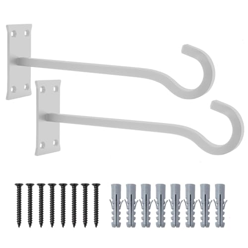 10inch Metal Plant Hangers, White, Heavy Duty, 2pcs | Rust-proof | Max 35lb Load | Shepherd Hooks | Hanging Bird Feeder, Lantern, Flower Basket, Outdoor Indoor, Screws & Anchors - color: White, size: 10in Steel Heavy Duty