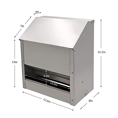 Galvanized Steel Chicken Feeders No Waste Poultry Food Dispenser | 25 Lbs Weatherproof Wall Mount Poultry Feeder with Lid, No Assembly Required, for Chickens, Ducks, Geese and Turkeys
