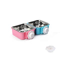 Crate Dog Bowl,Removable Stainless Steel Water Food Feeder Bowls Crate Coop Cup,Pet Cage Bowls with Bolt Holder for Cat, Puppy, Birds, Rats, Rabbits Small Animals ((Blue+Pink) Square, Samll) - color: (Blue+Pink) Square, size: Small