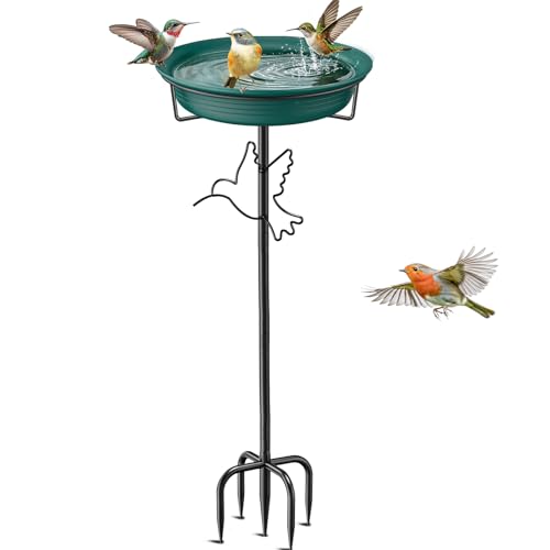 Bird Baths for Outdoors, Detachable Birdbaths for The Garden Clearance, Heavy Duty Freestanding Bird Baths, Bird Bath Bowl Spa & Birdfeeder with 5-Pronged Metal Stake Stand (Green-2) - color: Green-2